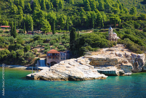 Fototapete The pier of the Zograf Monastery on Mount Athos, Greece