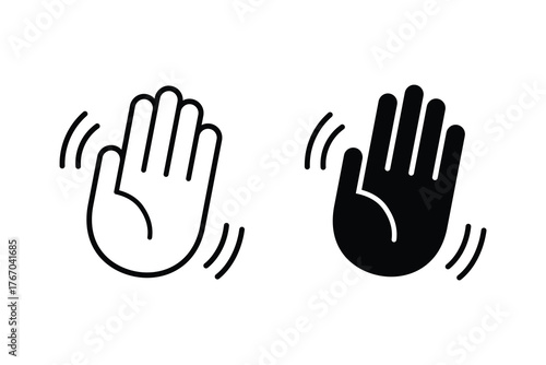 Waving hand icons set. Minimal vector hand wave design. Hello symbol