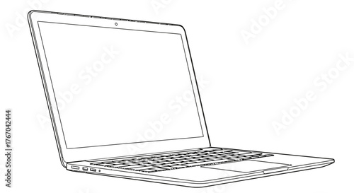 Laptop computer illustration suitable for design, featuring a screen and keyboard. Perfect for technology and business-related projects, offering a sleek, modern visual