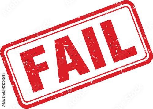 A bold red rubber stamp with the word 'FAIL' prominently displayed, ideal for marking errors or failures. High contrast and clear.