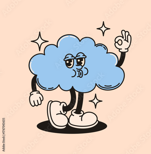 Cute groovy cloud character. Flat vector illustration.