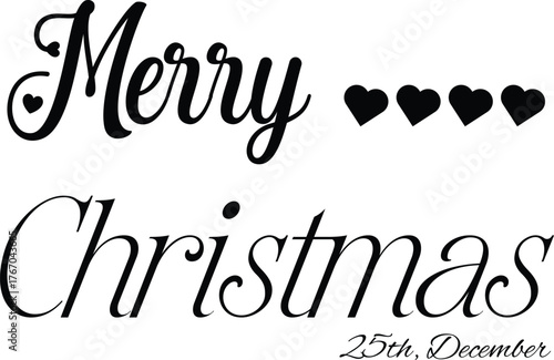 Festive merry christmas typography design in red and green with decorative elements on white