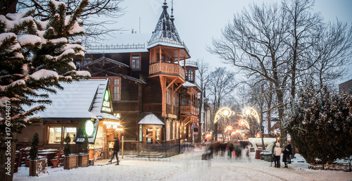 famous Krupowki street in winter in Zakopane  Poland