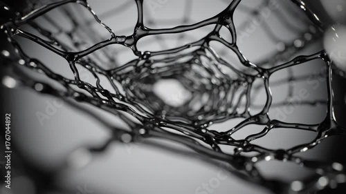 Abstract metallic web structure with depth of field in monochrome