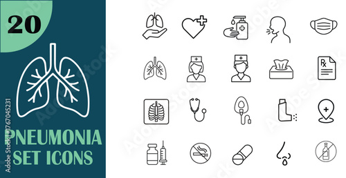 Collection of pneumonia related medical icons