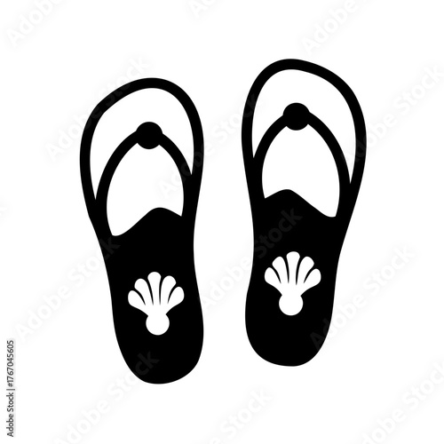 Black and White Flip Flops with Seashell Designs Ready for Summer
