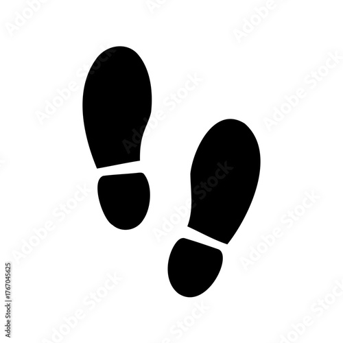 Black footprint outlines suggesting a path or direction forward on white background
