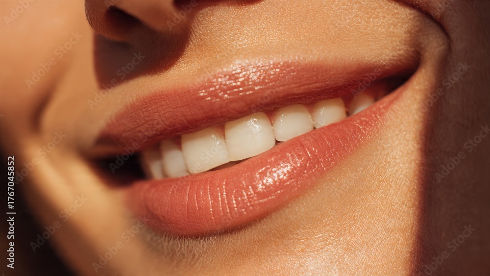 Naklejka premium Close-up Labial Feminino com Brilho do Sol e Alegria Autêntica