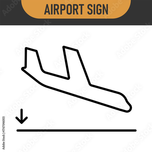 Arrivals and departure plane signs. Airport Sign. Simple icons, airplane landing and takeoff. Airport icons set: departures, arrivals. Vector illustration Aircraft or Airplane