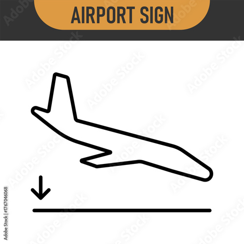 Arrivals and departure plane signs. Airport Sign. Simple icons, airplane landing and takeoff. Airport icons set: departures, arrivals. Vector illustration Aircraft or Airplane