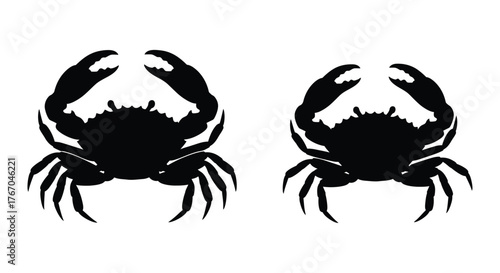 Two black crab silhouettes facing each other simple graphic design