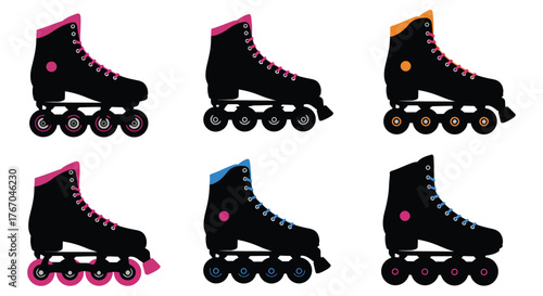Colorful retro roller skates design with different colored accents illustrated