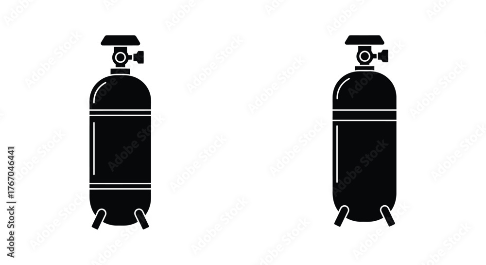Obraz premium Two black silhouette icons depicting oxygen tanks for medical or diving uses