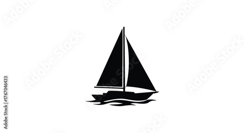 Simple black silhouette of a sailboat on a white background