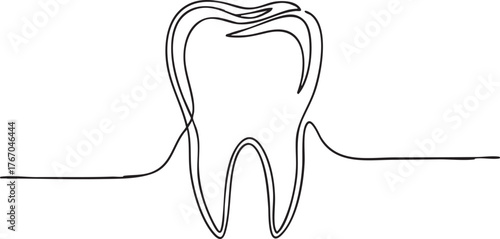 Minimalist single line drawing of a healthy tooth symbolizing dental care and oral hygiene, perfect for medical branding