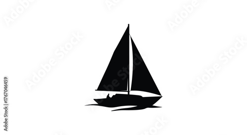 Simple black silhouette of a sailboat on a white background