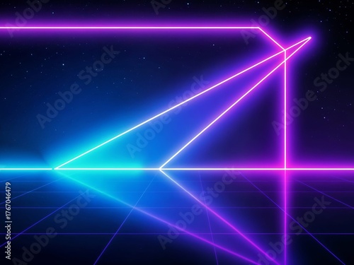 Vibrant neon shutter in blue, pink, and purple hues. Futuristic abstract design with glowing lines