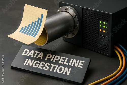 Data pipeline ingestion concept showcasing data analytics.