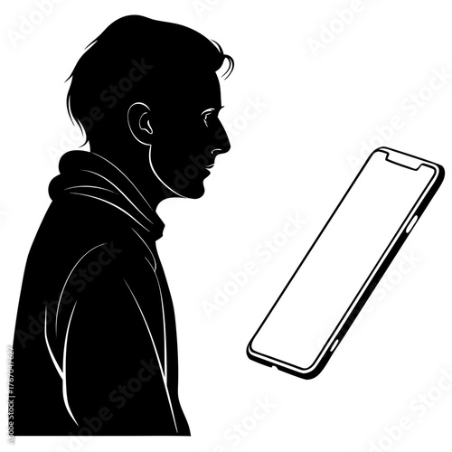 Silhouette of a man looking at a phone