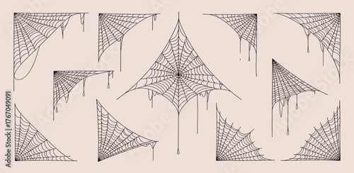 Set of Elegant Spiderweb Corner Elements for Decorative Designs and Halloween Decorations