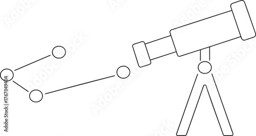 telescope pointing one continuous line art, Vector illustration, One line art, Line art graphic style