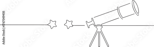 telescope pointing one continuous line art, Vector illustration, One line art, Line art graphic style
