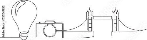 tower bridge in London one continuous line art, Vector illustration, One line art, Line art graphic style