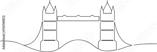 tower bridge in London one continuous line art, Vector illustration, One line art, Line art graphic style