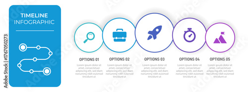 Progress bar featuring 5 arrow-shaped elements, symbolizing the five stages of business strategy and progression. Clean timeline infographic design template. Vector for mobile presentation.