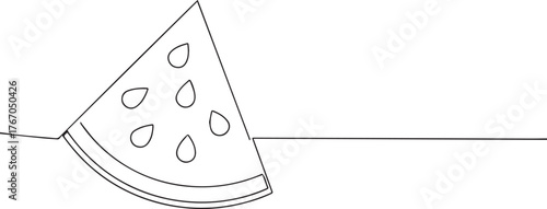 watermelon slice one continuous line art, Vector illustration, One line art, Line art graphic style