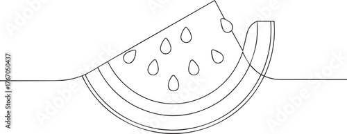 watermelon slice one continuous line art, Vector illustration, One line art, Line art graphic style
