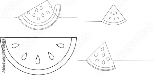 A set of watermelon slice one continuous line art, Vector illustration, One line art, Line art graphic style
