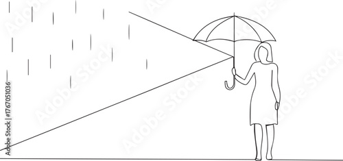 woman holding umbrella one continuous line art, Vector illustration, One line art, Line art graphic style