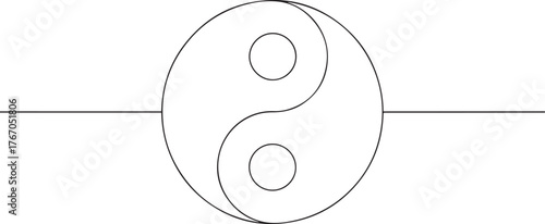 Yin yang symbol sign one continuous line art, Vector illustration, One line art, Line art graphic style