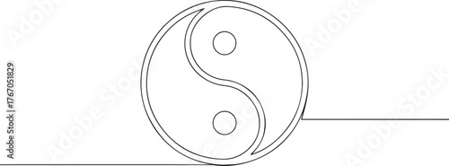 Yin yang symbol sign one continuous line art, Vector illustration, One line art, Line art graphic style