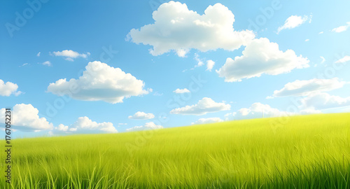 green, field, meadow, blue sky, clouds, background, vector, illustration, landscape, nature, scenery, grass, horizon, sunny, outdoor, tranquil, peaceful, natural, vibrant, summer, rural, countryside, 