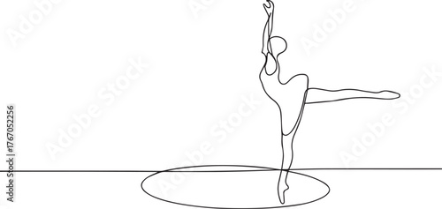 Ballerina with ring one continuous line art, Vector illustration, One line art, Line art graphic style
