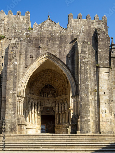 Main portal and facade of the Cathedral of St Mary, Tui, Galicia
