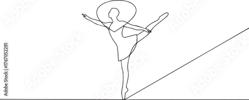 Ballerina with ring one continuous line art, Vector illustration, One line art, Line art graphic style