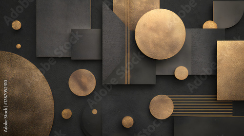 Luxurious Abstract Geometric Shapes in Metallic Gold on Dark Background — Elegant Modern Design Texture