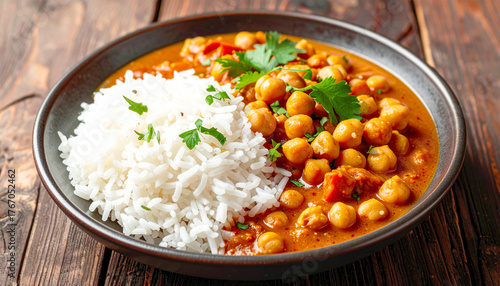 West African peanut stew, Maafe, with chickpeas, peanut butter, and spices, closeup. AI