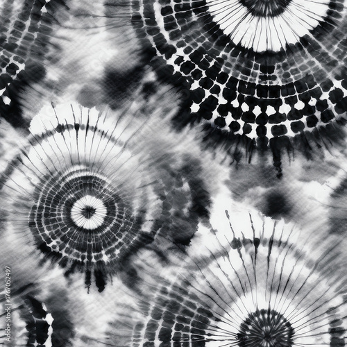 Abstract Digital Painting Shibori Tie Dye Seamless Bohemian Pattern with Watercolor Background