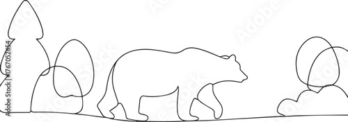 Bear walking one continuous line art, Vector illustration, One line art, Line art graphic style