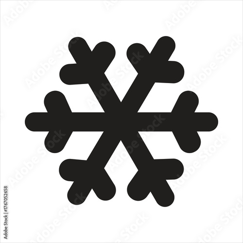 Black snowflake isolated on white background, a symbol of winter season