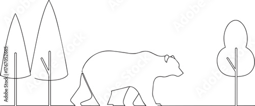 Bear walking one continuous line art, Vector illustration, One line art, Line art graphic style