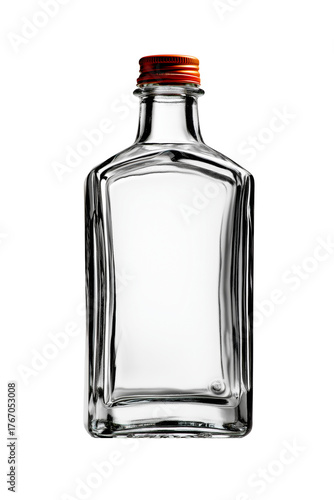 Transparent vodka bottle without a label, isolated on a white background. Perfect for product design, branding mockups, or alcohol advertising concepts.