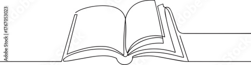 Book open with page one continuous line art, Vector illustration, One line art, Line art graphic style