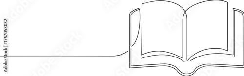 Book open with page one continuous line art, Vector illustration, One line art, Line art graphic style