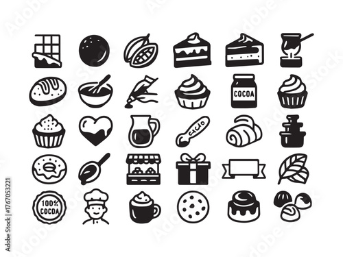 Chocolate  Cocoa and Dessert Shop Glyph Icons Set - Bakery Sweet Treats and Pastry set