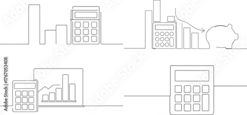 A group of Calculator Busines one continuous line art, Vector illustration, One line art, Line art graphic style